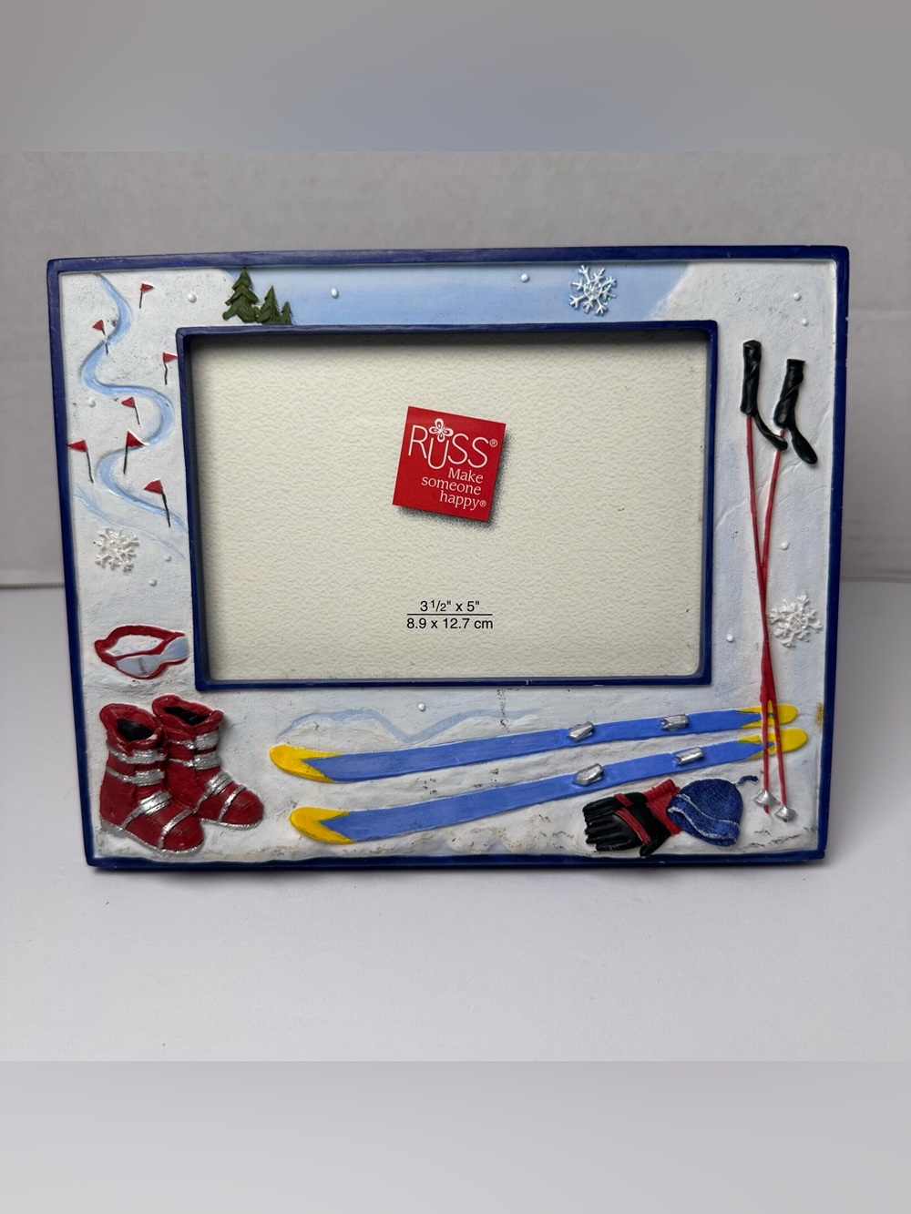 Winter Hand Painted Skiing Picture Frame 3.5x5-Ski Trip Memories Vacation Frame